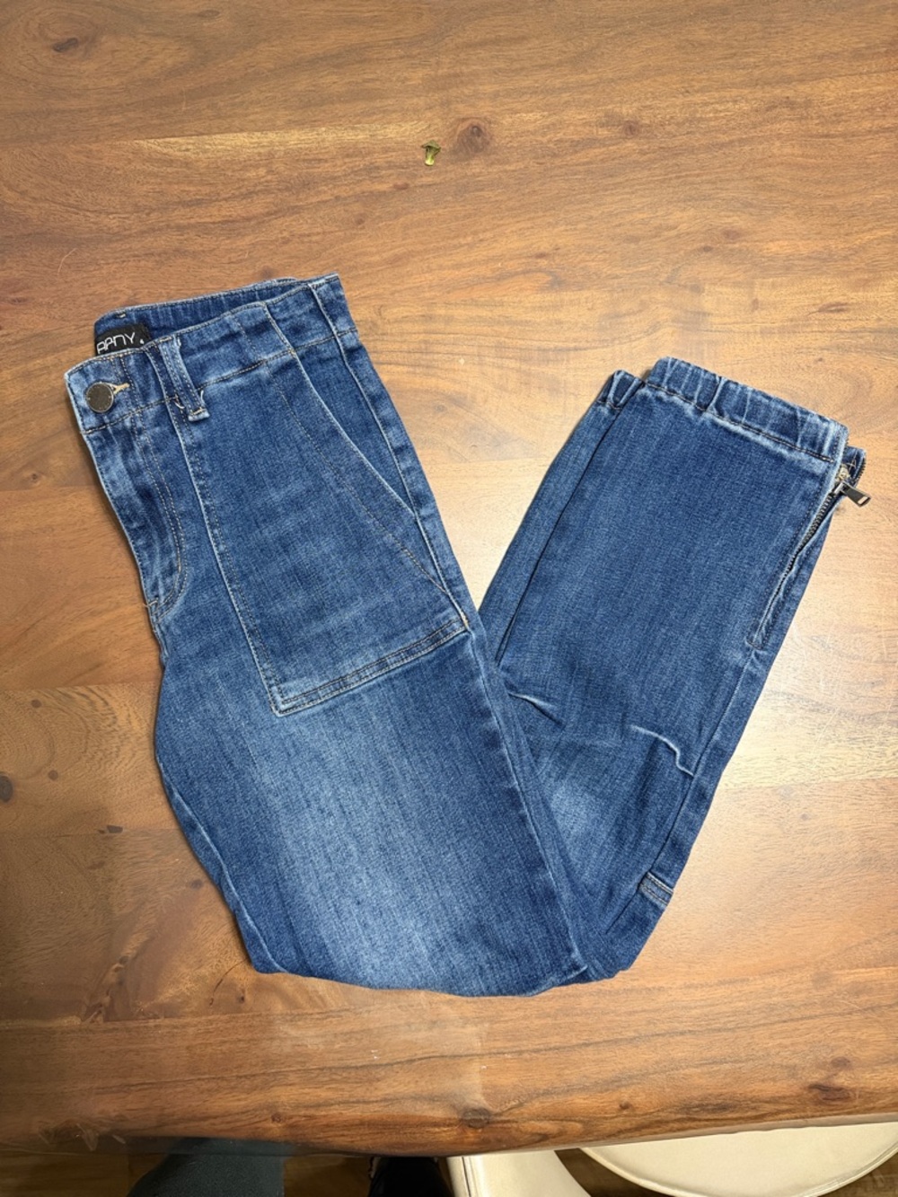 Women's Dark Blue Ankle Cropped Jeans with Elastic Hem